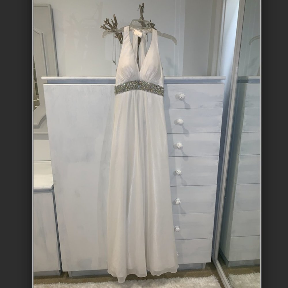 White Prom Dress with Sequin and Open back